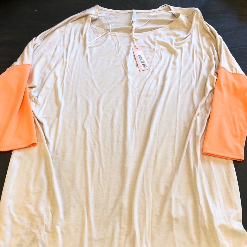 Pinkblush Maternity Cream & Neon Orange Sleeve Top